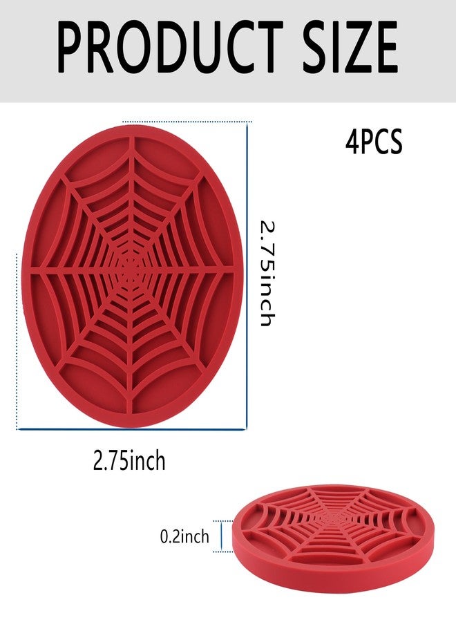 Salior 4PCS Silicone Car Coasters,Unique Spider Web Non-Slip Car Cup Holder Coaster Car Interior Accessories,Universal 2.75 Inch Car Drink Coaster for Women Men (Red) - Image 2